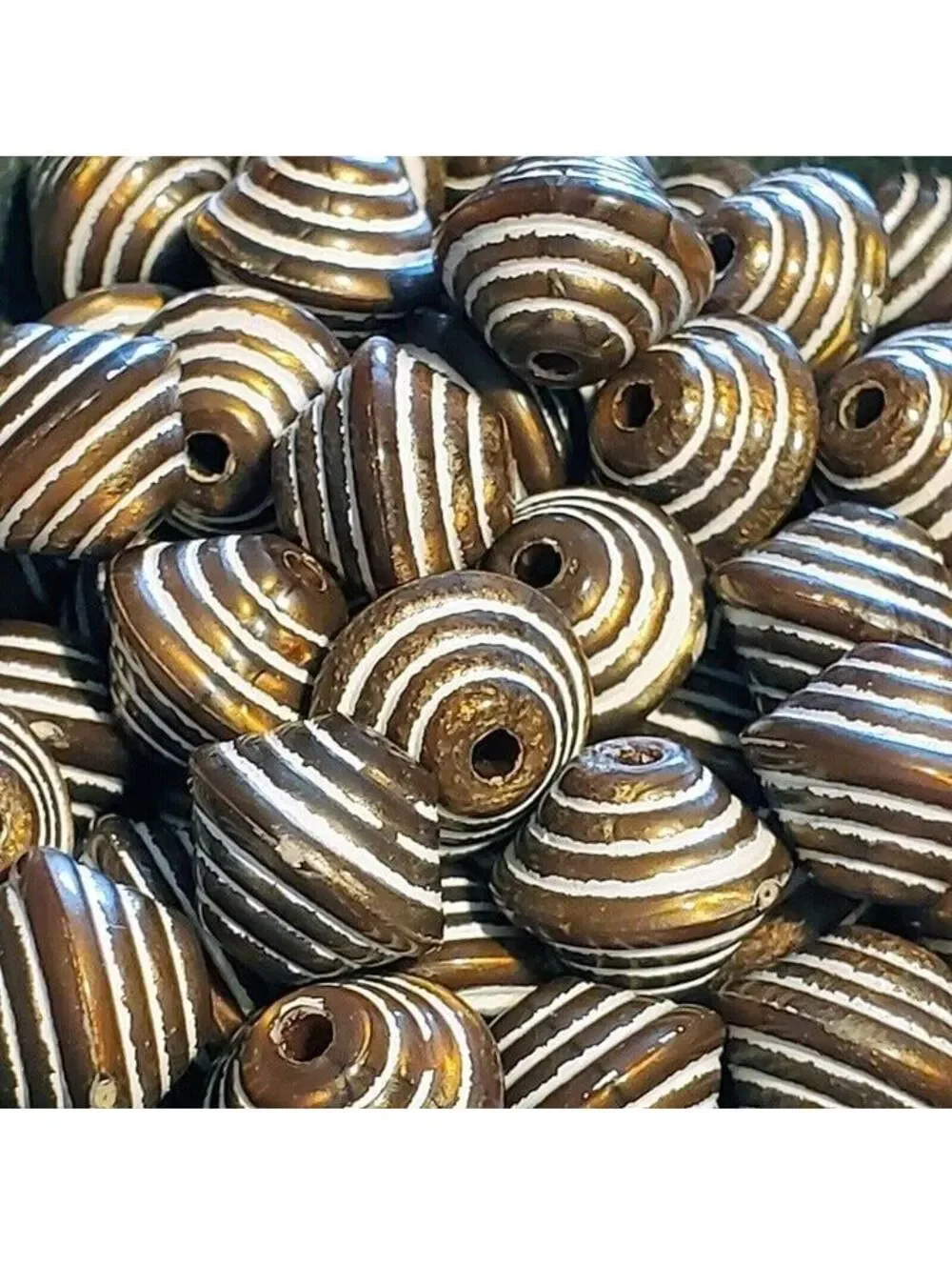 Bronze White Striped Vintage 80s New Wave 14X12 Bicone Acrylic Beads 10 pcs